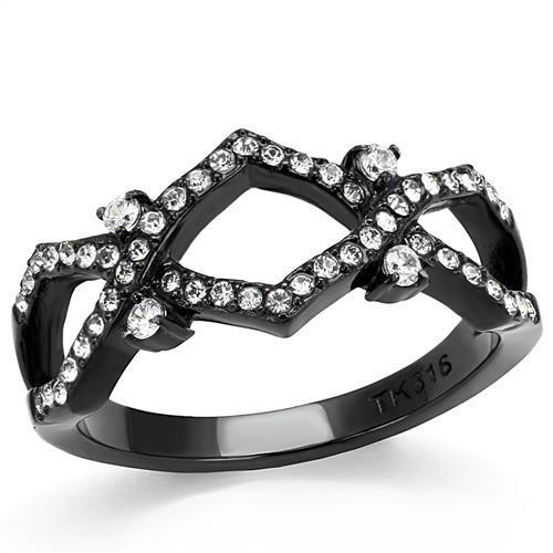 MATK3165 - IP Black(Ion Plating) Stainless Steel Ring with AAA Grade CZ  in Clear