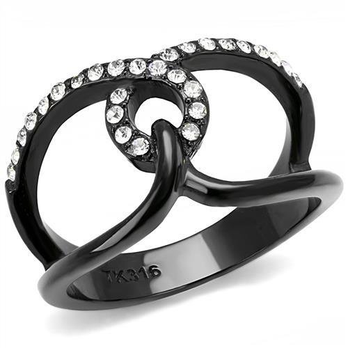MATK3166 - IP Black(Ion Plating) Stainless Steel Ring with Top Grade Crystal  in Clear