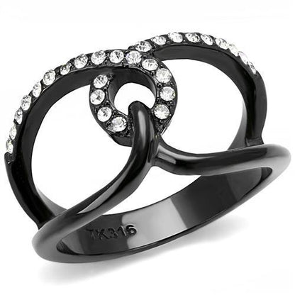MATK3166 - IP Black(Ion Plating) Stainless Steel Ring with Top Grade Crystal  in Clear