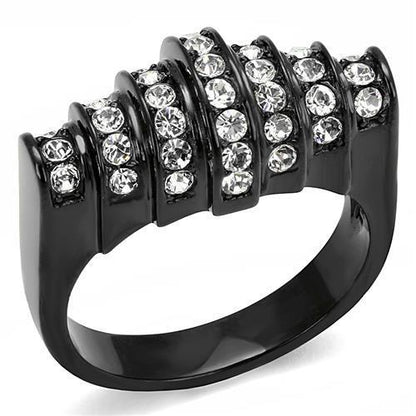 MATK3167 - IP Black(Ion Plating) Stainless Steel Ring with Top Grade Crystal  in Clear