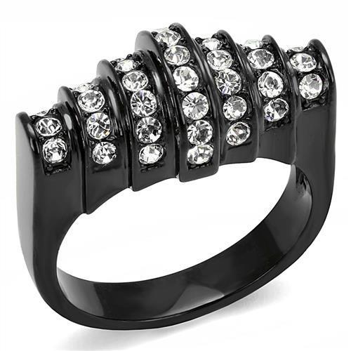 MATK3167 - IP Black(Ion Plating) Stainless Steel Ring with Top Grade Crystal  in Clear
