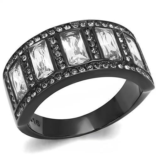 MATK3168 - IP Black(Ion Plating) Stainless Steel Ring with AAA Grade CZ  in Clear