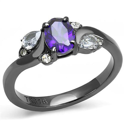 MATK3169 - IP Light Black  (IP Gun) Stainless Steel Ring with AAA Grade CZ  in Tanzanite