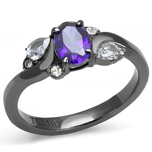 MATK3169 - IP Light Black  (IP Gun) Stainless Steel Ring with AAA Grade CZ  in Tanzanite