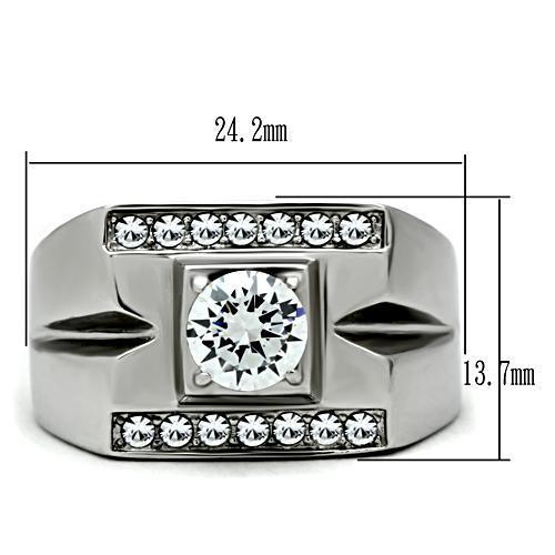 MATK316 - High polished (no plating) Stainless Steel Ring with AAA Grade CZ  in Clear