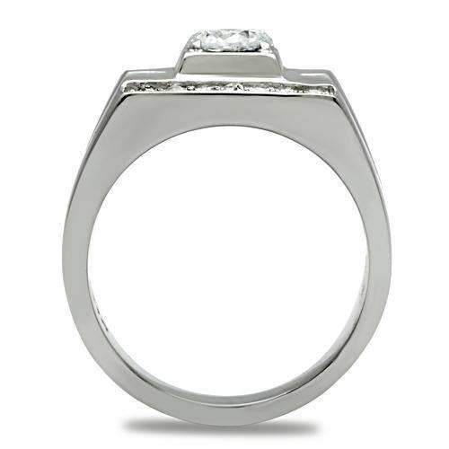 MATK316 - High polished (no plating) Stainless Steel Ring with AAA Grade CZ  in Clear