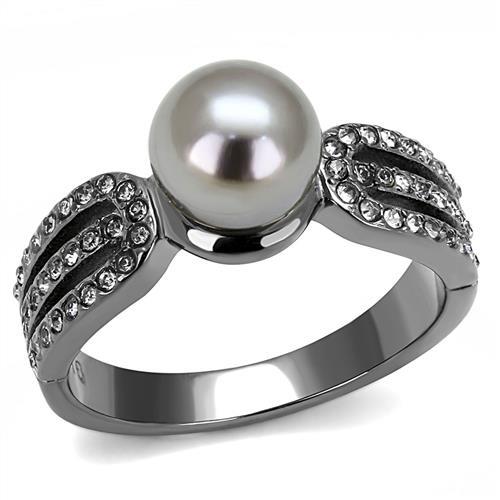 MATK3170 - IP Light Black  (IP Gun) Stainless Steel Ring with Synthetic Pearl in Gray