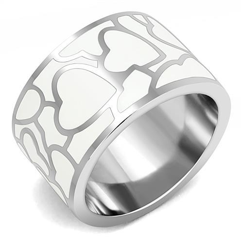 MATK3172 - High polished (no plating) Stainless Steel Ring with Epoxy  in White