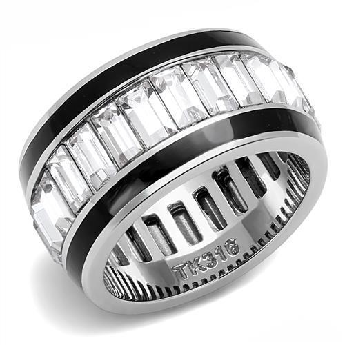 MATK3173 - High polished (no plating) Stainless Steel Ring with Top Grade Crystal  in Clear