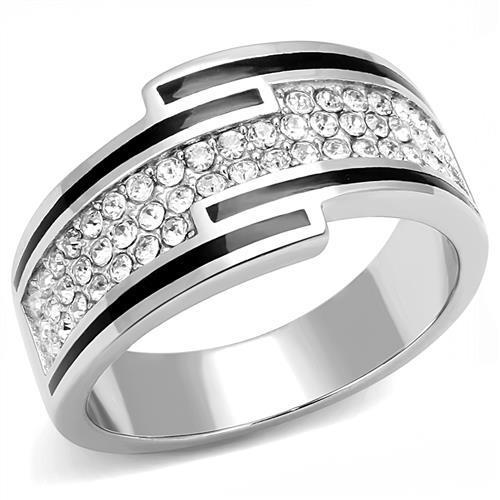 MATK3174 - High polished (no plating) Stainless Steel Ring with Top Grade Crystal  in Clear