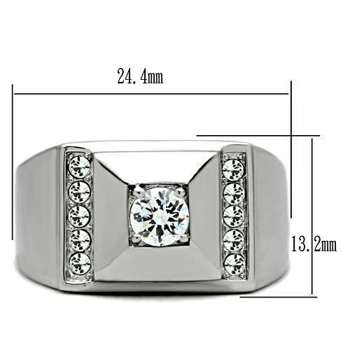 MATK317 - High polished (no plating) Stainless Steel Ring with AAA Grade CZ  in Clear