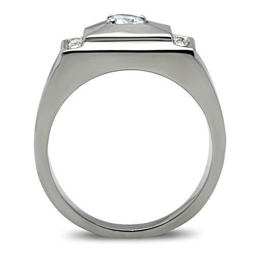 MATK317 - High polished (no plating) Stainless Steel Ring with AAA Grade CZ  in Clear