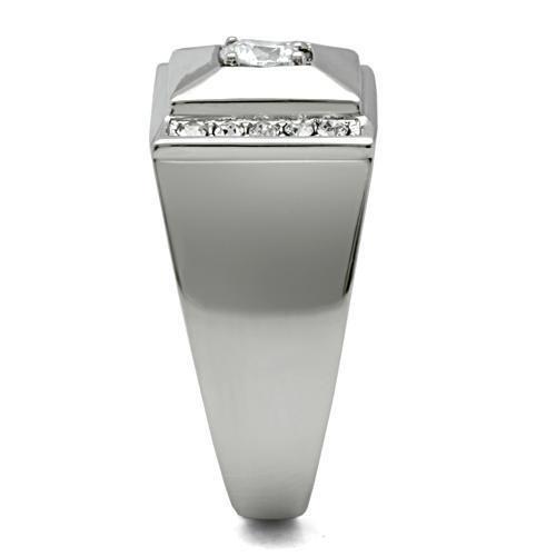 MATK317 - High polished (no plating) Stainless Steel Ring with AAA Grade CZ  in Clear