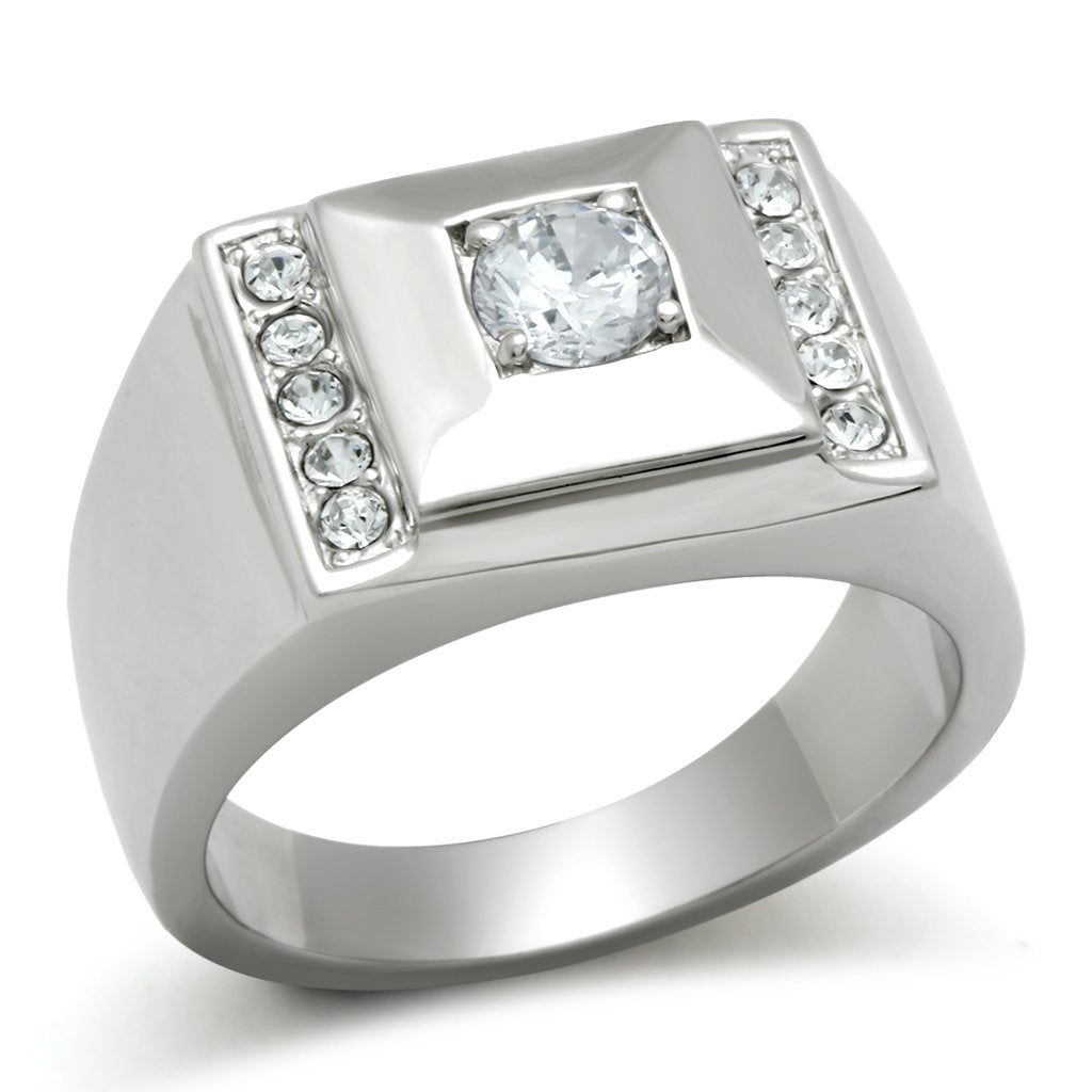 MATK317 - High polished (no plating) Stainless Steel Ring with AAA Grade CZ  in Clear