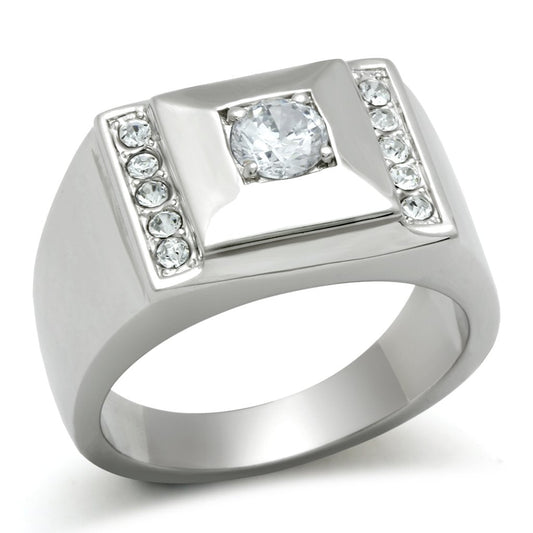 MATK317 - High polished (no plating) Stainless Steel Ring with AAA Grade CZ  in Clear