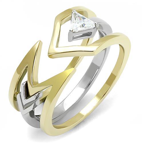 MATK3183 - Two-Tone IP Gold (Ion Plating) Stainless Steel Ring with AAA Grade CZ  in Clear