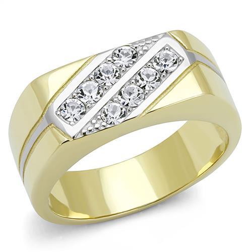 MATK3186 - Two-Tone IP Gold (Ion Plating) Stainless Steel Ring with Top Grade Crystal  in Clear