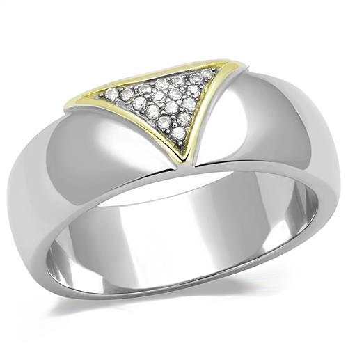 MATK3187 - Two-Tone IP Gold (Ion Plating) Stainless Steel Ring with AAA Grade CZ  in Clear