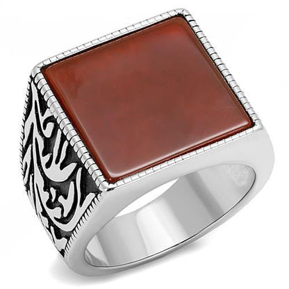 MATK3189 - High polished (no plating) Stainless Steel Ring with Semi-Precious Agate in Siam