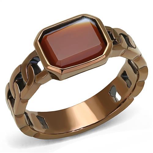 MATK3193 - IP Coffee light Stainless Steel Ring with Semi-Precious Agate in Siam