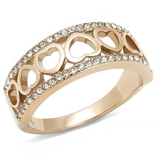 MATK3194 - IP Rose Gold(Ion Plating) Stainless Steel Ring with Top Grade Crystal  in Clear