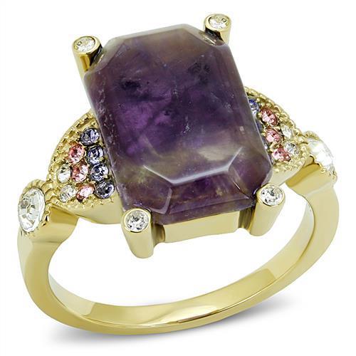 MATK3195 - IP Gold(Ion Plating) Stainless Steel Ring with Semi-Precious Amethyst Crystal in Amethyst