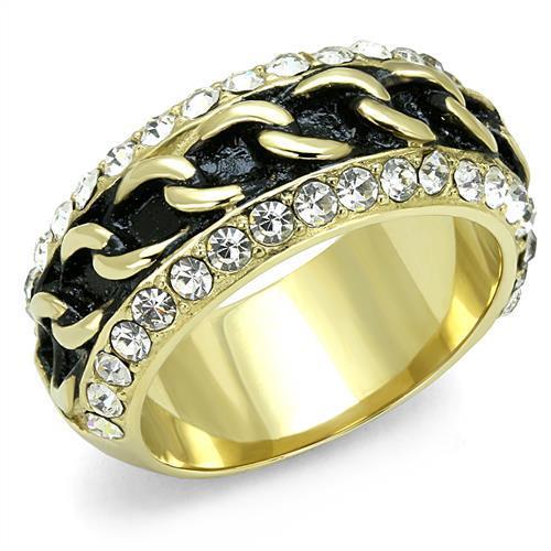 MATK3196 - IP Gold(Ion Plating) Stainless Steel Ring with Top Grade Crystal  in Clear