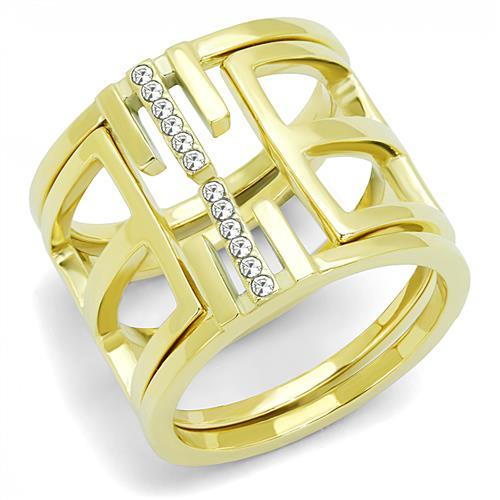 MATK3198 - IP Gold(Ion Plating) Stainless Steel Ring with Top Grade Crystal  in Clear