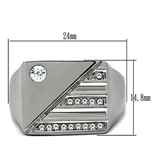 MATK319 - High polished (no plating) Stainless Steel Ring with Top Grade Crystal  in Clear