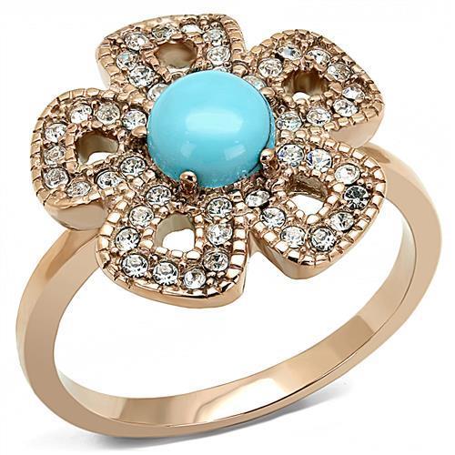 MATK3201 - IP Rose Gold(Ion Plating) Stainless Steel Ring with Synthetic Turquoise in Sea Blue