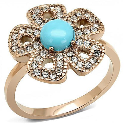 MATK3201 - IP Rose Gold(Ion Plating) Stainless Steel Ring with Synthetic Turquoise in Sea Blue
