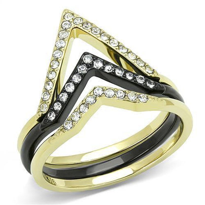 MATK3202 - IP Gold+ IP Black (Ion Plating) Stainless Steel Ring with Top Grade Crystal  in Clear