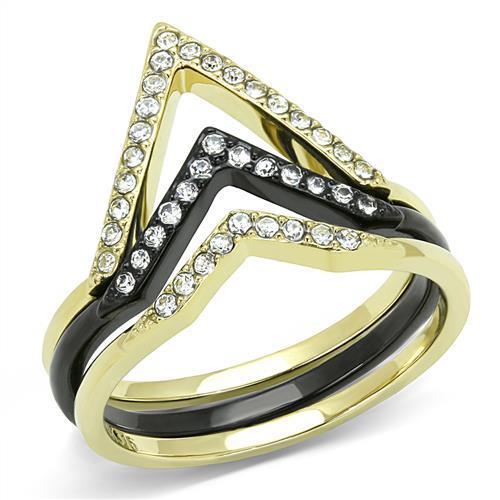 MATK3202 - IP Gold+ IP Black (Ion Plating) Stainless Steel Ring with Top Grade Crystal  in Clear