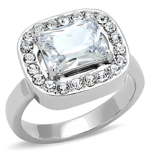 MATK3209 - High polished (no plating) Stainless Steel Ring with AAA Grade CZ  in Clear