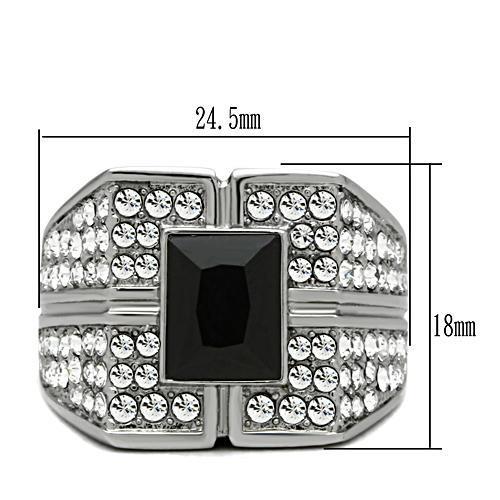 MATK320 - High polished (no plating) Stainless Steel Ring with Synthetic Synthetic Glass in Jet