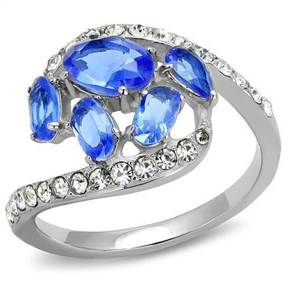 MATK3211 - High polished (no plating) Stainless Steel Ring with Synthetic Synthetic Glass in Sapphire