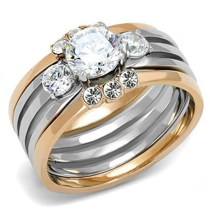 MATK3212 - Two-Tone IP Rose Gold Stainless Steel Ring with AAA Grade CZ  in Clear