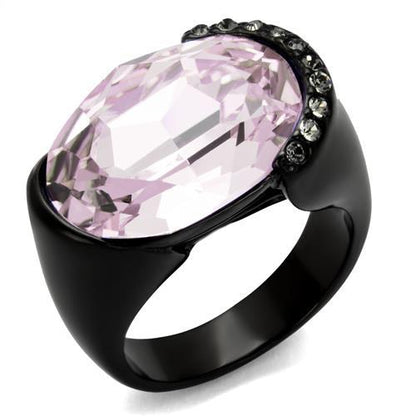 MATK3213 - IP Black(Ion Plating) Stainless Steel Ring with Top Grade Crystal  in Light Amethyst