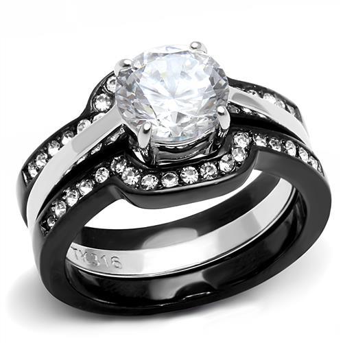 MATK3214 - Two-Tone IP Black (Ion Plating) Stainless Steel Ring with AAA Grade CZ  in Clear