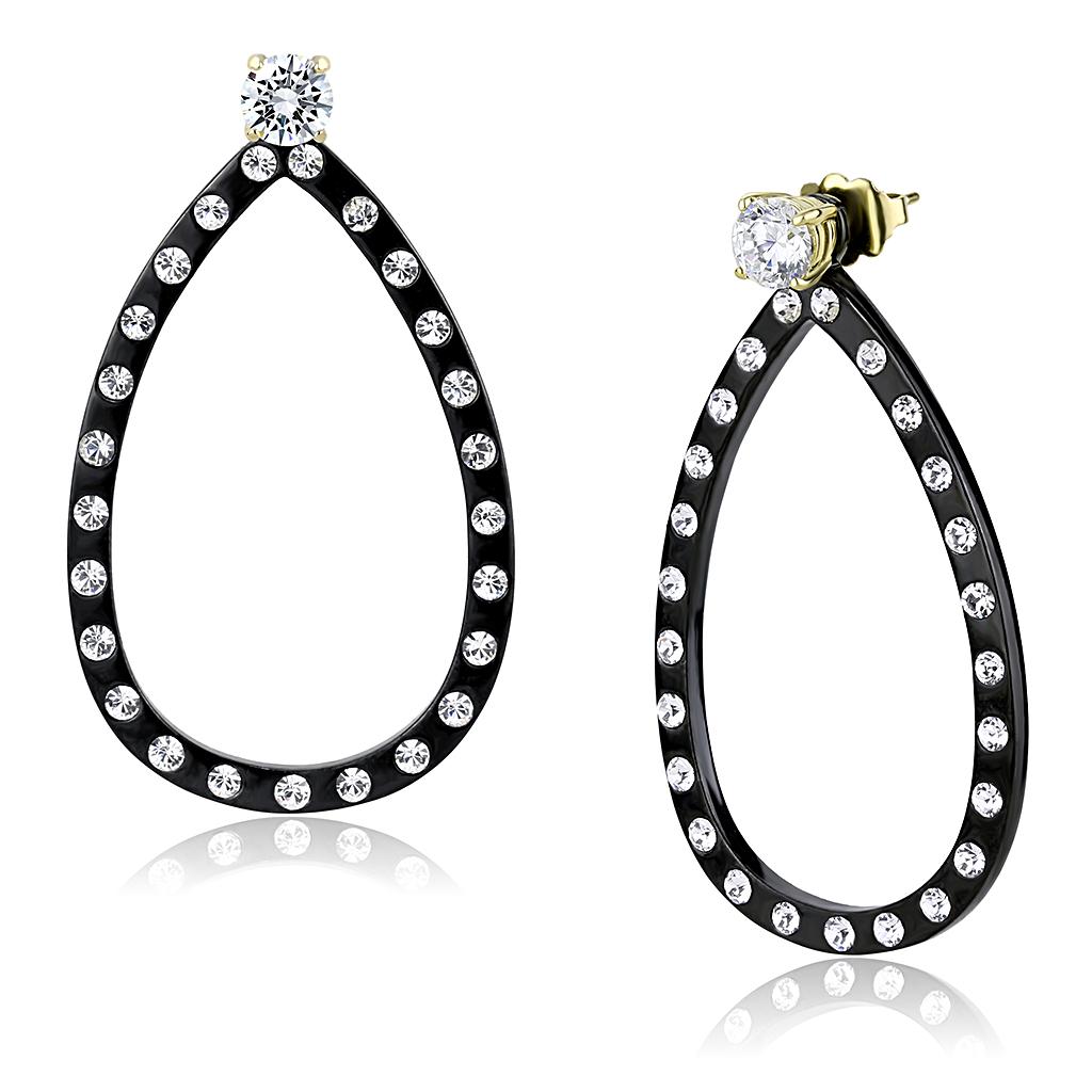 MATK3215 - IP Gold+ IP Black (Ion Plating) Stainless Steel Earrings with AAA Grade CZ  in Clear