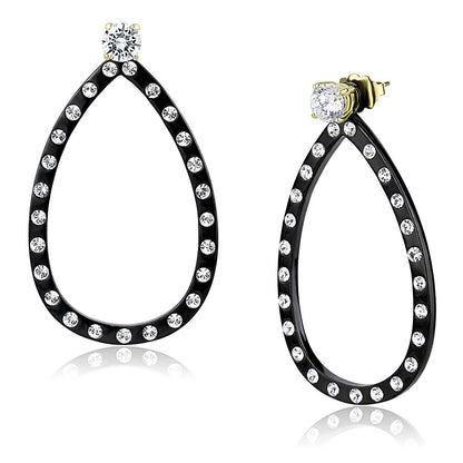 MATK3215 - IP Gold+ IP Black (Ion Plating) Stainless Steel Earrings with AAA Grade CZ  in Clear