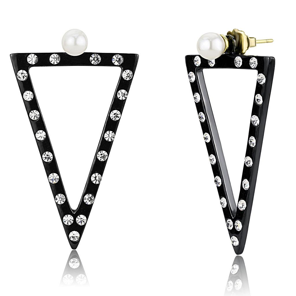 MATK3216 - IP Gold+ IP Black (Ion Plating) Stainless Steel Earrings with Synthetic Pearl in White