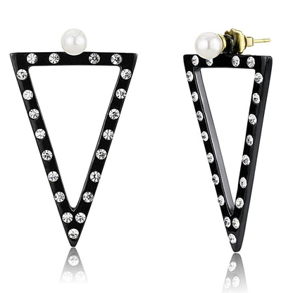 MATK3216 - IP Gold+ IP Black (Ion Plating) Stainless Steel Earrings with Synthetic Pearl in White