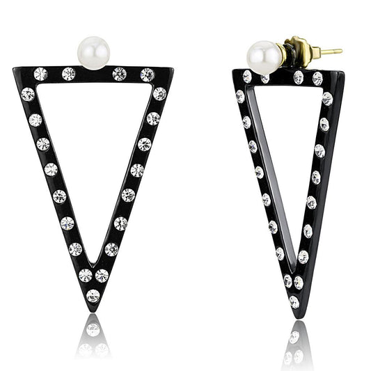 MATK3216 - IP Gold+ IP Black (Ion Plating) Stainless Steel Earrings with Synthetic Pearl in White