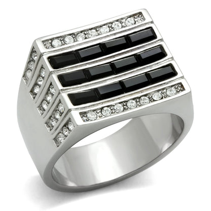 MATK321 - High polished (no plating) Stainless Steel Ring with Top Grade Crystal  in Jet