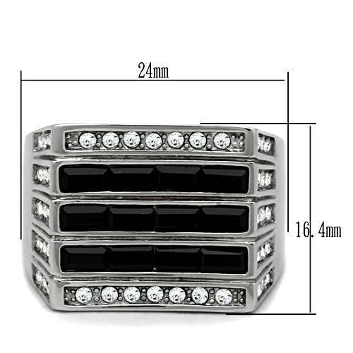 MATK321 - High polished (no plating) Stainless Steel Ring with Top Grade Crystal  in Jet