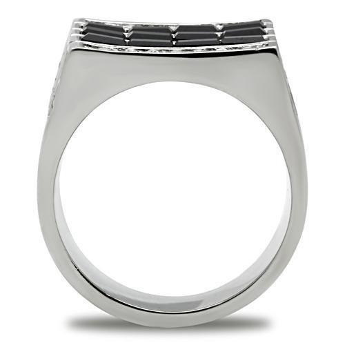 MATK321 - High polished (no plating) Stainless Steel Ring with Top Grade Crystal  in Jet