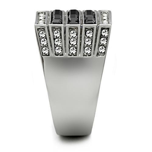 MATK321 - High polished (no plating) Stainless Steel Ring with Top Grade Crystal  in Jet