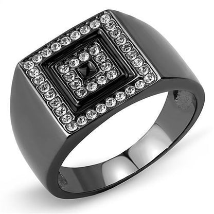 MATK3220 - IP Light Black  (IP Gun) Stainless Steel Ring with Top Grade Crystal  in Clear