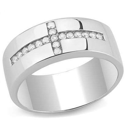 MATK3225 - High polished (no plating) Stainless Steel Ring with AAA Grade CZ  in Clear